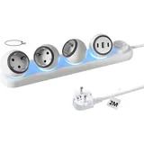 Treibo 360 Grad Drehbare Steckdosenleiste 3-Fach Steckerleiste mit 2 USB-C und LED Licht, Mehrfachsteckdose Wandmontage mit Schalter und 2M Verlängerungskabel
