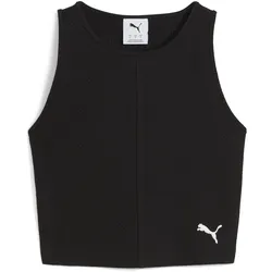 Crop-Top PUMA "WARDROBE ESS Geripptes Crop-Top Damen", Damen, Gr. S, schwarz, Obermaterial: 39% Polyester, 58% Baumwolle, 3% Elasthan, Tops