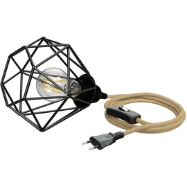 ledscom.de Käfig-Leuchte klein, LEKA mit Hanfkabel, Stecker, Schalter, 3 m, inkl. E27 Lampe max. 963lm, 3-Stufen dimmen, warmweiß