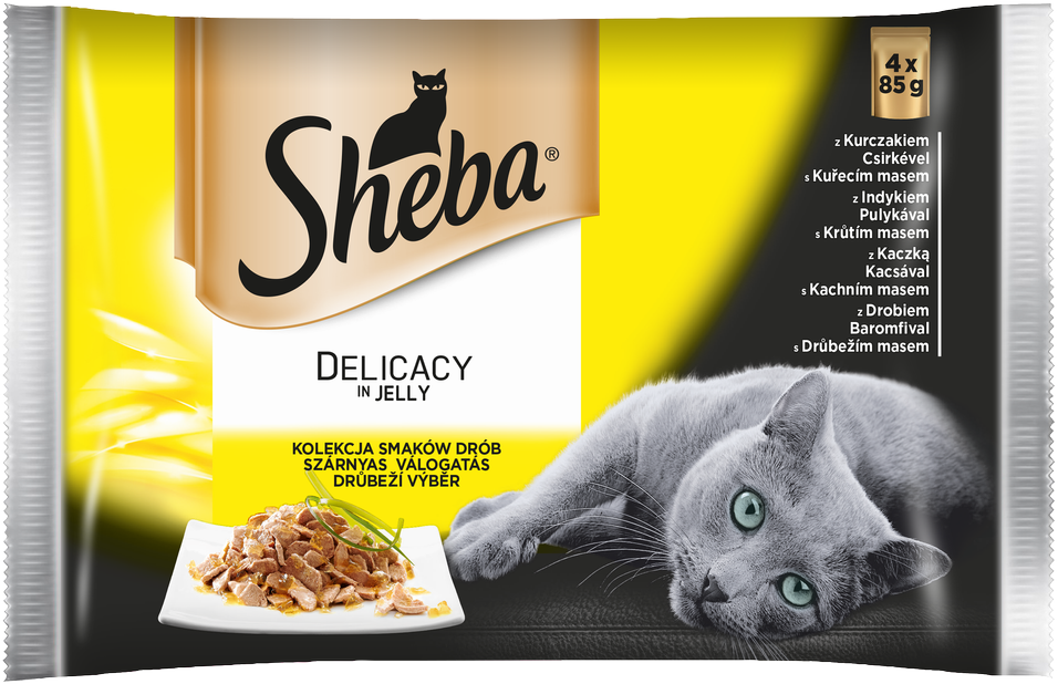 SHEBA Beutel 4x85g Delicacy in Jelly (mit Huhn, Pute, Ente, mit Geflügel) (Rabatt für Stammkunden 3%)