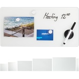 Relaxdays Magnettafel Glas, 20x40 cm, 3 Magneten, Marker, Stiftehalter, Büro & Küche, Sicherheitsglas Magnetboard, weiß