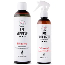 PET Shampoo Vitamin_Shampoo 250ml Nährend und pflegend + PETS ANTI INSECT - wirksamer Schutz gegen Zecken, Flöhe und andere Insekten 250ml