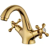 Hefo Wasserhahn bad, goldenes Mischbatterie-Waschbecken, Vintage-Doppelgriff-wasserhahn küche, Waschbeckenarmaturen mit einstellbarem Warm- und Kaltwasser