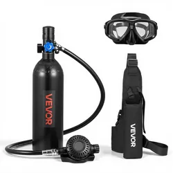 VEVOR Mini-Tauchflasche 1 L, Tragbare Lungenflasche für Unterwasseratmung, Wiederverwendbare Sauerstoffflasche für bis zu 20 Minuten Tauchzeit, Tauchausrüstung mit Rucksack & Schnorchelbrille