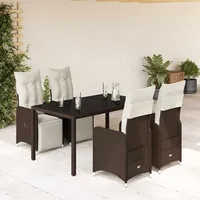 vidaXL 5-tlg. Garten-Bistro-Set mit Kissen Braun Poly Rattan