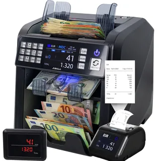 Jubula MV-600 Banknotenzähler Bundle mit Jubula MPR-1 | Banknotensortierer für gemischte Geldscheine | UV/MG/IR/DD / 2CIS usw. | Exakt | EUR USD GBP SEK CHF usw. | Geldzählmaschine | Geldzähler