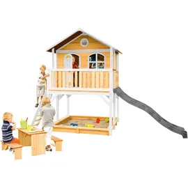 Axi Marc Spielhaus Braun - Weiß mit Grauer Rutsche 212 x 432 x 293 cm