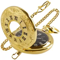 Tiong Vintage römische Ziffern Quarz Steampunk Taschenuhr mit Kette für Männer Geburtstag Weihnachten Geschenke, Goldschwarz, Vintage-Stil