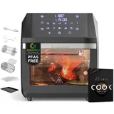 MasterPRO ROCKET 1100 - PFAS-Freie 11L Heißluftfritteuse & Minibackofen 1800W mit CERATECH Keramik-Beschichtung- 10 Programme & Temperaturkontrolle - Mit Drehkorb, Grill, Dörrgerät und Aufnahmehilfe