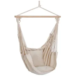 Hochwertiger Decken Hänge Sessel Matte beige Holz Textil Baumwolle