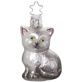 INGE-GLAS® Christbaumschmuck Karlo Katze mundgeblasen handbemalt Haustiere Weihnachtskugeln grau