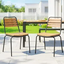 Outsunny Gartenstuhl 2er Set 47 x 61 x 81 cm beige wetterfest/stapelbar