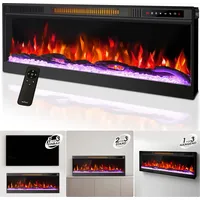 Mexhom Elektrokamin 106,68cm (42 Zoll) Ultradünner Wandkamin, 12 Flammenmodi, Geräuscharm, Versenkte Montage, Glas-touchscreen & Fernbedienung, Mit Kristall & Holzscheit