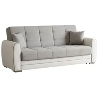 Dmora Schlafsofa Luis, 3-Sitzer-Container-Schlafsofa aus Kunstleder und Stoff, 220x84h91 cm, Weiß und Grau