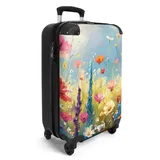 NoBoringSuitcases.com© Hartschalen-Trolley Bunte Blumen 55x35x20cm, 4 Rollen, Kinder Koffer Klein, Trolley Handgepäck bunt 35 cm x 55 cm x 20 cm