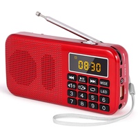 PRUNUS J-725 FM UKW Radio Klein, Kofferradio Tragbares Radio Wecker, Radio Batteriebetrieben mit 3000mAh Wiederaufladbare Batterie, USB/SD/TF/AUX-Player, Digital Radio mit Notlicht.(Rot)