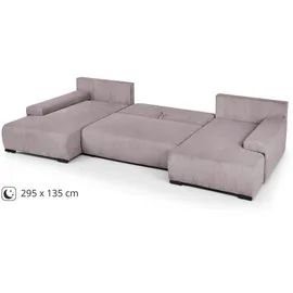 beautysofa Ecksofa Benny U-Form mit Schlaffunktion & Bettkasten & Ottomane – POSO 27 Rosa – Modernes Polstersofa - Rosa