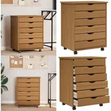 Rollschrank mit Schubladen moss Honigbraun Massivholz Kiefer - Vidaxl