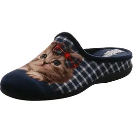 RELAX Damen Hausschuh Katze beige - Blau - 42