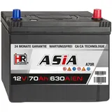 Autobatterie 12V 70Ah 630A/EN A70R PKW ASIA Japan Pluspol Rechts Starterbatterie