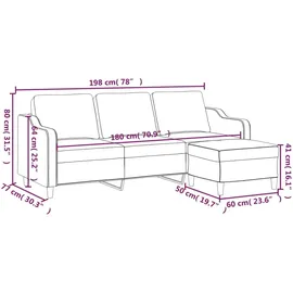 vidaXL 3-Sitzer-Sofa mit Hocker Dunkelgrau 180 cm Stoff