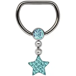 Brustwarzenpiercing ADELIA ́S "Piercing  Piercing Brustpiercing", Damen, blau, Titan, modisch, Piercings, Titan Brustpiercing D-Ring + 5 mm Klemm-Kugel mit Kette + Stern blau