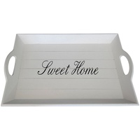 elbmöbel Tabletttisch Tablett Sweet Home klein (FALSCH), Serviertablett: Holztablett 5x43x28 cm weiß Landhaus sweet Home Lettern weiß