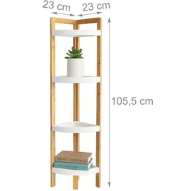 Relaxdays Eckregal Bambus, 4 halbrunde Ablagen, HBT: 105,5x23x23 cm, Standregal Bad & Küche, platzsparend, Natur/weiß