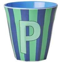 Rice Melamin Buchstabenbecher gestreift, P, blau