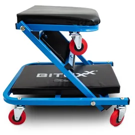 BITUXX Werkstatthocker Stahl/Vinyl blau/rot mit 6 Universalrädern
