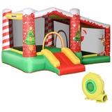 Outsunny Weihnachten Aufblasbare Hüpfburg Trampolin kleine Rutsche Ballgrube für 3 Kinder Springburg mit Gebläse für 3-8 Jahre Oxford-Gewebe Polyester Rot+Grün 325 x 270 x 175 cm