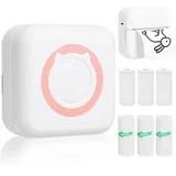 AURTEC Mini-Thermodrucker, tragbarer, kabelloser Bluetooth-Tintenloser Drucker mit 3 Rollen Aufkleber und 3 Rollen Thermopapier,kompatibel mit Android/iOS,Taschendrucker für Memo,DIY,Foto usw.Rosa
