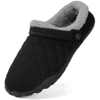 Hausschuhe Herren Memory Foam Winter Warme Hausschuhe Pantoffeln mit Rutschfester Gummisohle Plüsch Gefüttert Slippers Schwarz 49 - 49 EU
