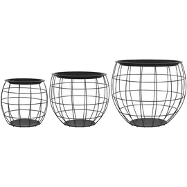 ML-Design Beistelltisch 3er Set, rund, Schwarz, Metallkörbe Couchtisch 3 Größen Ø31cm/ø38cm/ø47cm, Metall, abnehmbarer Tischplatte, Stauraum, 3-tlg. Wohnzimmertische Sofatische Kaffeetische Satztische