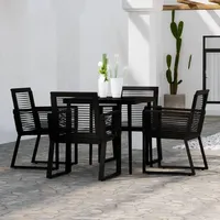 KKHOMEI Gartenmöbel Set 4 Stühle mit Tisch Terrassenmöbel Außen Sitzgruppe Outdoor 4 Personen Gartengarnitur Rattan Wetterfest Garten Essgruppe PVC-Rattan Schwarz -E5