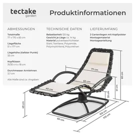 Tectake Sonnenliege 170 x 77 x 83 cm Beige
