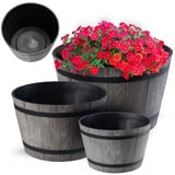 KADAX Blumentopf set, aus Kunststoff, runder, 23 cm + 30 cm + 40 cm, Dunkelgrau