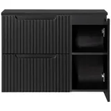 Lomadox Badmöbel Waschtisch-Unterschrank 80 cm schwarz gerillte Front Waschbeckenschrank Badschrank 2 Schubkasten Auszüge 1 Tür, B/H/T ca. 80,4/59,5/40 cm
