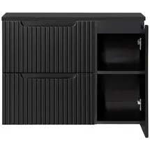 Lomadox Badmöbel Waschtisch-Unterschrank 80 cm schwarz gerillte Front Waschbeckenschrank Badschrank 2 Schubkasten Auszüge 1 Tür, B/H/T ca. 80,4/59,5/40 cm