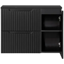 Lomadox Badmöbel Waschtisch-Unterschrank 80 cm schwarz gerillte Front Waschbeckenschrank Badschrank 2 Schubkasten Auszüge 1 Tür, B/H/T ca. 80,4/59,5/40 cm