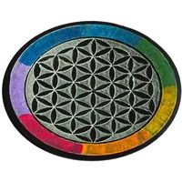 Saraswati Blume des Lebens rainbow Speckstein rund 10 cm, Räucherstäbchenhalter