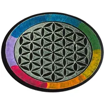 Saraswati Blume des Lebens rainbow Speckstein rund 10 cm, Räucherstäbchenhalter
