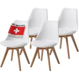 Albatros Esszimmerstühle 4er Set AARHUS, Weiss - Beine aus Buche Massiv-Holz, Skandinavisches Retro-Design, bequemer Schalenstuhl - Eleganter Küchenstuhl, Stuhl Esszimmer Stühle,