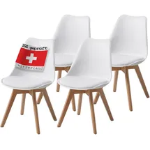 Albatros Esszimmerstühle 4er Set AARHUS, Weiss - Beine aus Buche Massiv-Holz, Skandinavisches Retro-Design, bequemer Schalenstuhl - Eleganter Küchenstuhl, Stuhl Esszimmer Stühle,