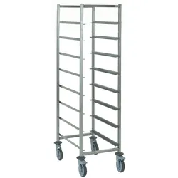 Tournus Wagen für Geschirrkörbe  Abmessung 630 x 630 x 1785 mm  4 Lenkrollen aus Polyamid (rostfrei), 2 Feststellbremsen