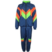 Foxxeo 80er Jahre Kostüm für Erwachsene Premium 80s Trainingsanzug Assianzug Assi - Herren Größe S-XXXXL - Fasching Karneval Anzug, Farbe blau orange grün, Größe: L