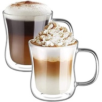 LENAOBEN Doppelwandige Latte Macchiato Gläser Set Borosilikatglas Kaffeetassen Glas 2er Set 220ml Kaffeeglas Teegläser mit Henkel für Cappuccino, Latte, Tee, Iced Americano, Milch