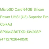 Silicon Power microSDXC Superior Pro 64GB Class 10 UHS-I U3 + SD-Adapter