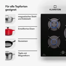 Klarstein Gaskocher 5 Flammig, Einbau-Gaskocher für Innenbereich & Wohnmobil, 10400W Edelstahl-Gaskocher, 5 Flammen Gaskocher, Gasherde mit