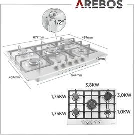 Arebos Gaskochfeld 5 Flammen